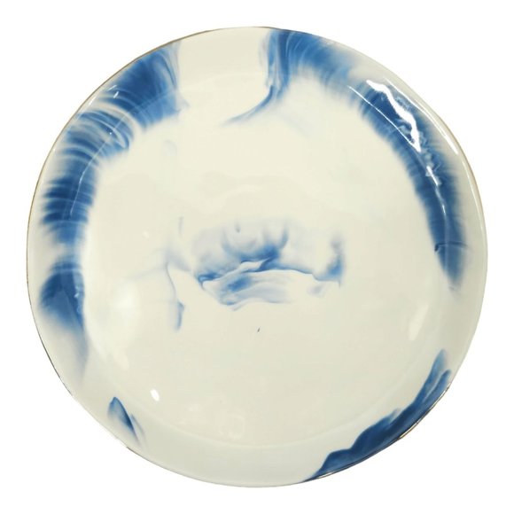 Anthropologie Strata 8 3/8" Salad Plate Gold Rim Blue Marble Design Ceramic - Picture 1 of 9